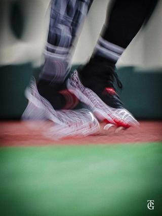 Jordan Brand's special-edition Air Jordan 11 baseball cleats for Japan's Yomiuri Giants, featuring Nomarhythm Textile pattern.