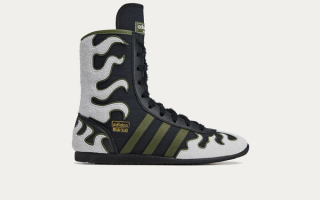 Brain Dead x Adidas Japan Hi collaboration in a black-and-grey color scheme.