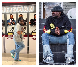 Wale wearing "Water Be The Guide" New Balance 2002R (November 2023); "Grey" New Balance 992 (September 2023). Photos via @folarin_fits on Instagram.