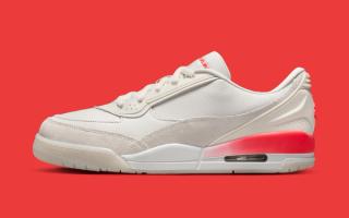 Air Jordan 3 RM in a "Phantom/Summit White/Infrared 23" color scheme.