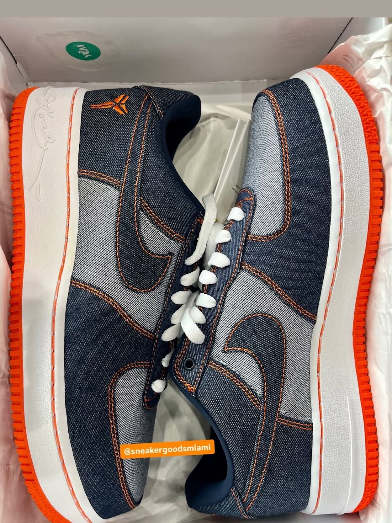 Kobe Bryant x Nike Air Force 1 "Denim" Protro. Photo via @sneakergoodsmiami on Instagram.
