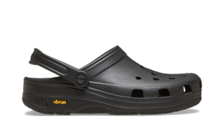 Crocs EXP Classic Clog in a "Black" color scheme, featuring a Vibram XS TREK EVO outsole.