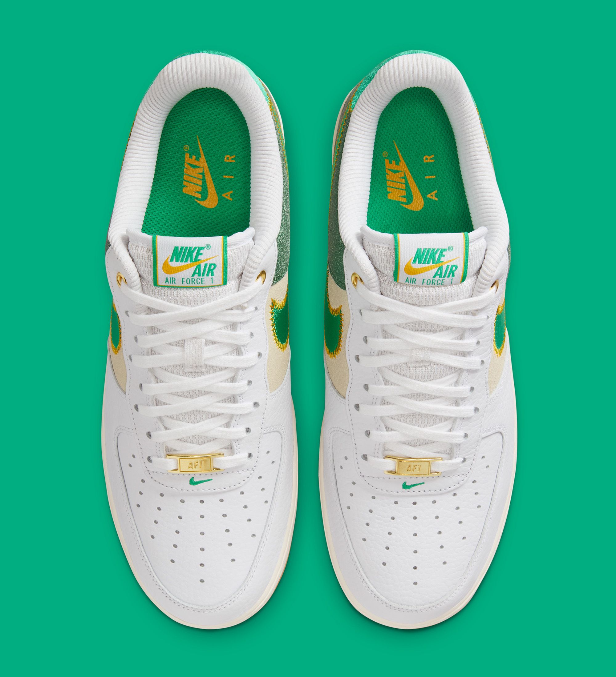 nike air force 1 mini swoosh white green gold