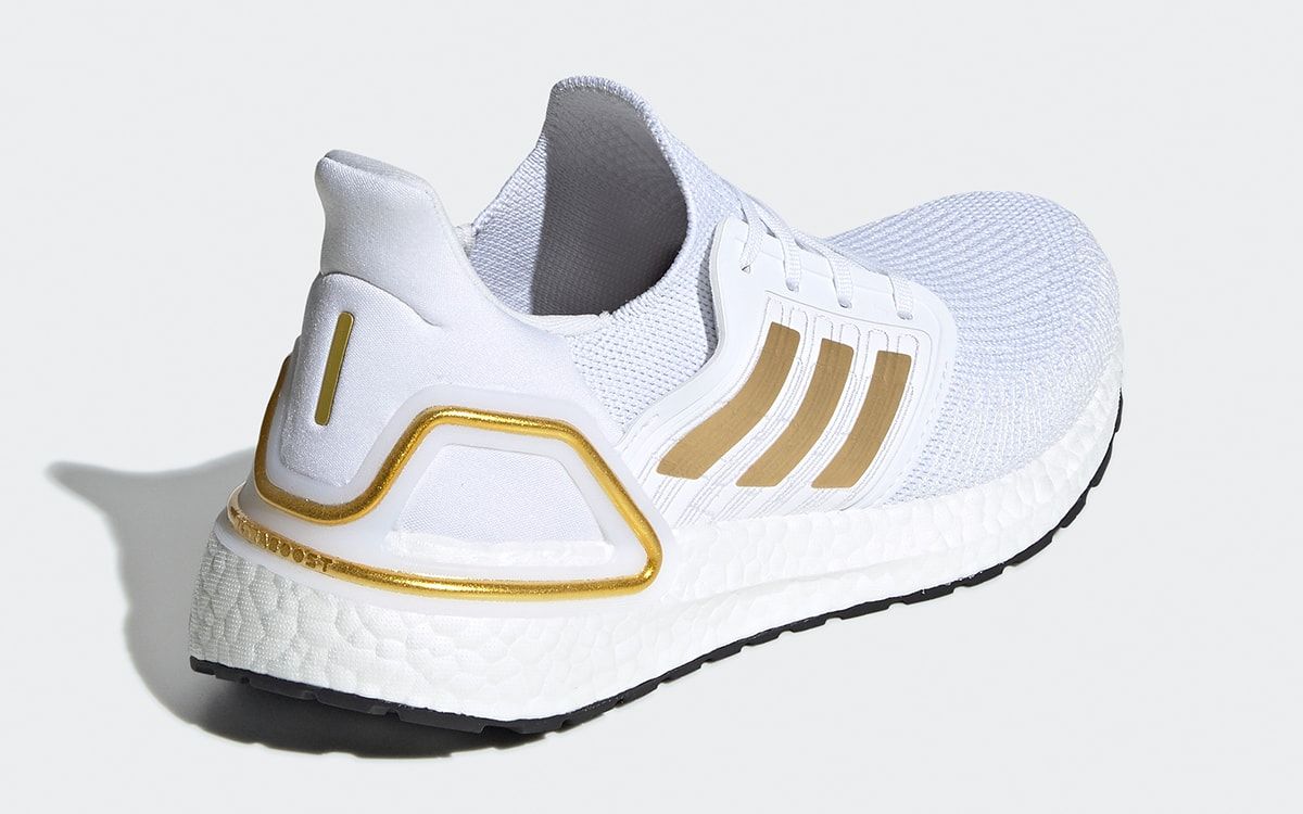 Ultra boost 20 hot sale white and gold