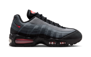 Nike's Air Max 95 Big Bubble in a "Black/Bright Crimson/Anthracite/Iron Grey" color scheme.