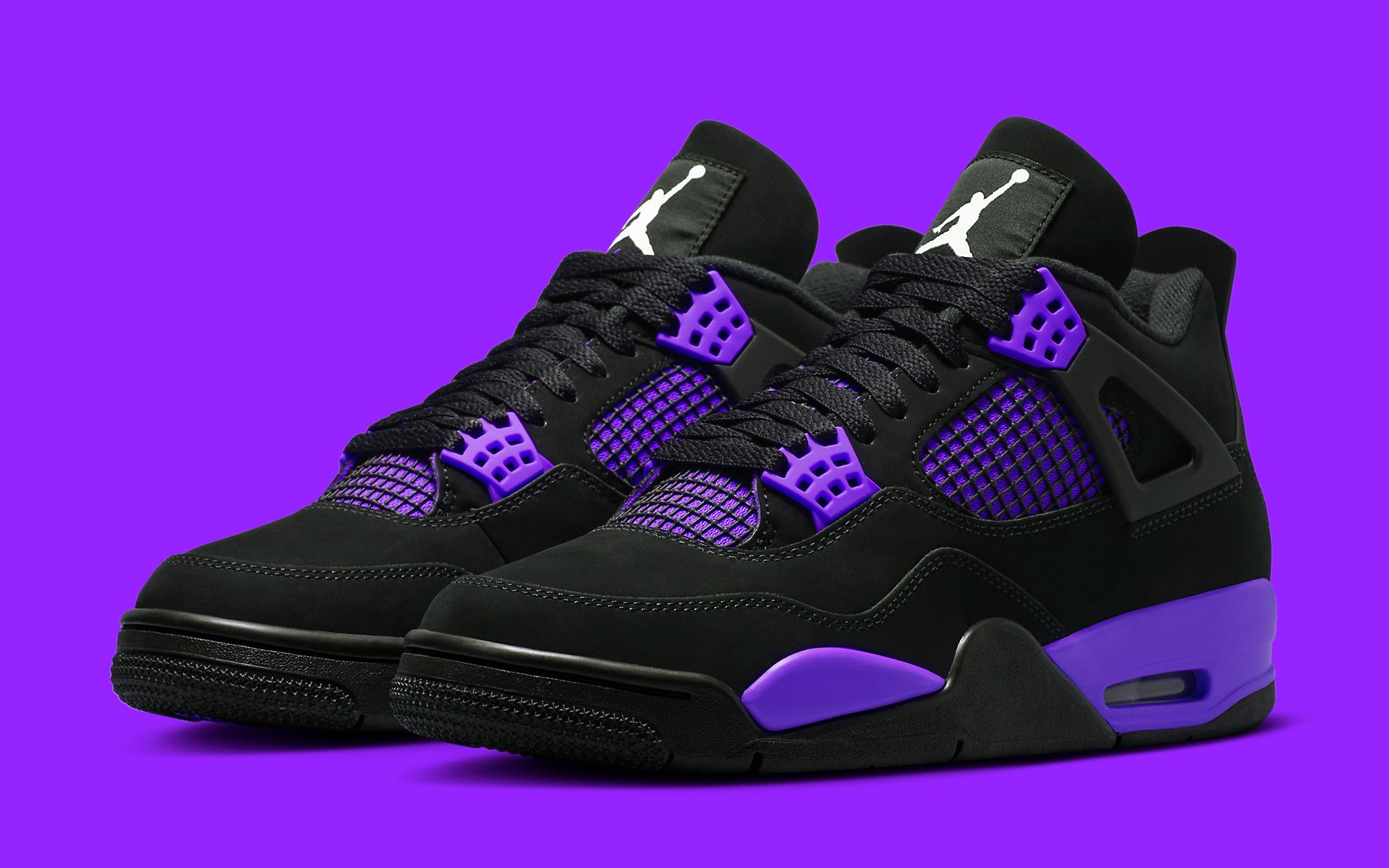 Purple and black jordan 4 on sale