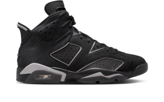 Air Jordan 6 “Cap & Gown” retro in a "Black/Silver" color scheme.