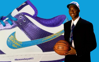 Kobe Bryant during the 1996 NBA Draft Day, wearing a Charlotte Hornets hat, which originally drafted him.