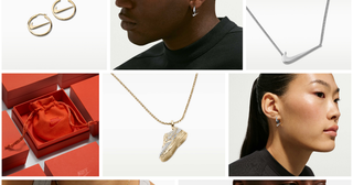 E-commerce shots showing earrings & necklaces from Nike's Holiday 2026 jewelry collection.
