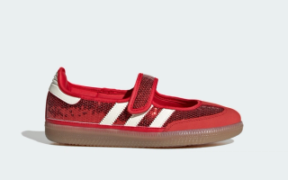 Kids' adidas Samba Jane Sequin "Better Scarlet" (SKU: LB0490). Photo via adidas.