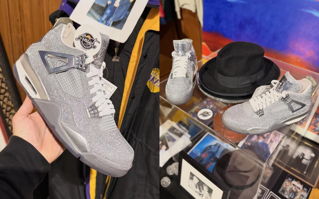 Michael Jackson-inspired Air Jordan 4 custom featuring glitter glove detailing across the upper