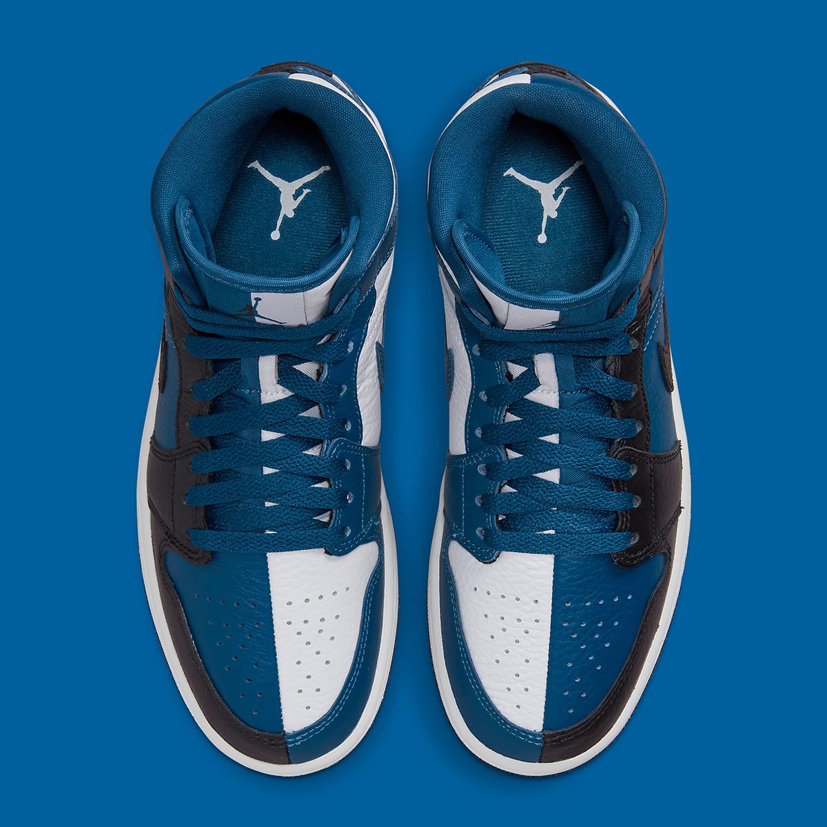 Air Jordan 1 Mid Split Surfaces in Blue Black and White House