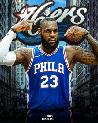 Mock-Up of LeBron James in blue Philadelphia 76ers Jersey. Photo via Hoops Highlight.