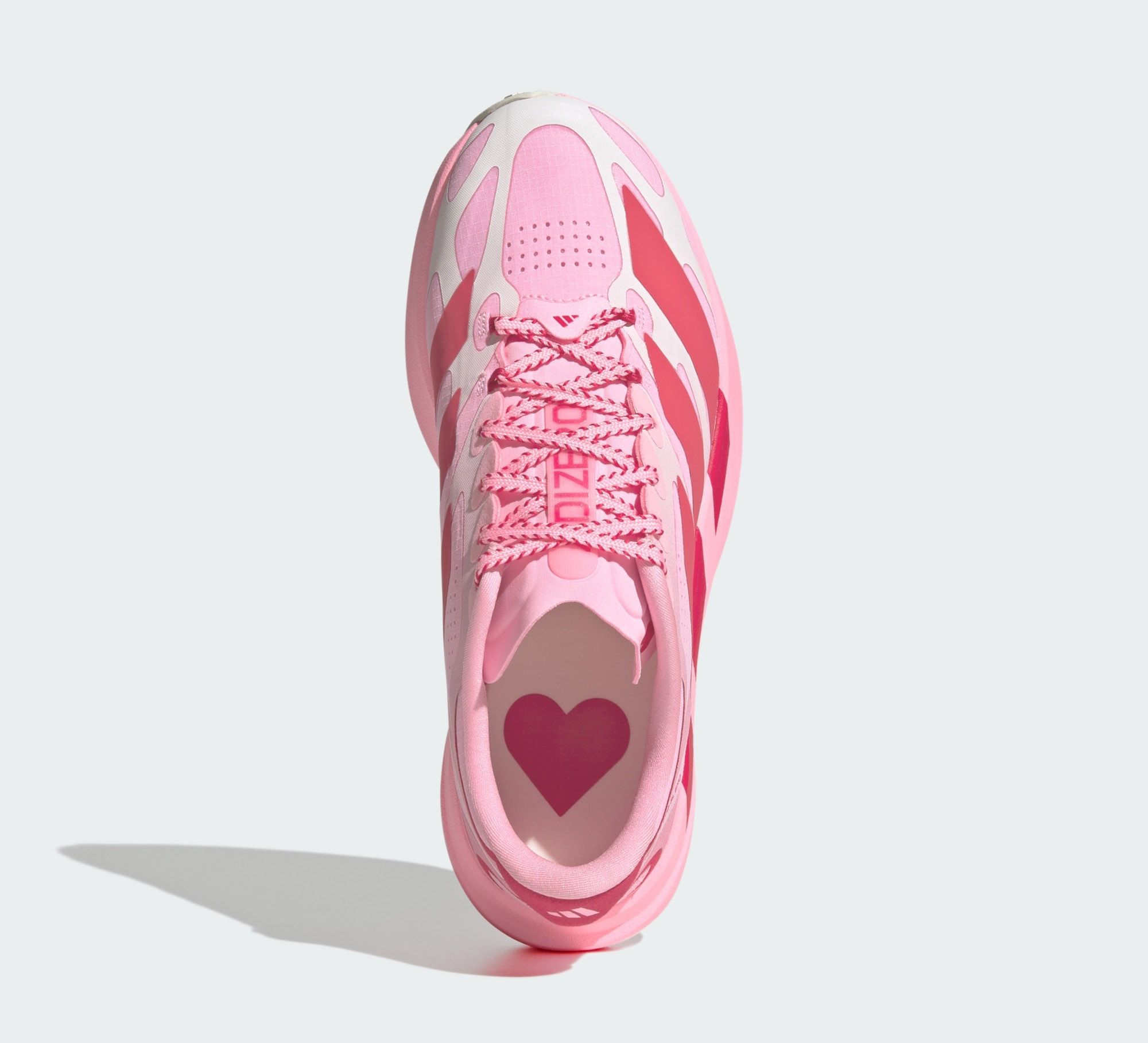 Women's adidas Adizero Evo SL EXO "Hearts" (Pink Glow; SKU: LC1933). Photo via adidas.