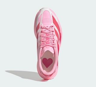 Women's adidas Adizero Evo SL EXO "Hearts" (Pink Glow; SKU: LC1933). Photo via adidas.