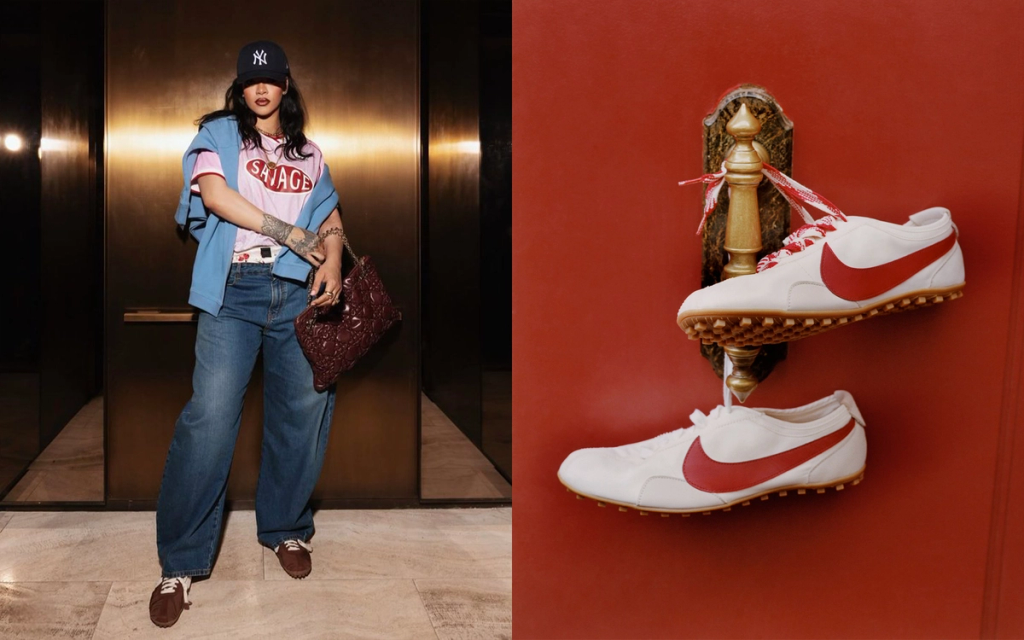 Rihanna wearing Nike Moon Shoe following conclusion of PUMA partnership