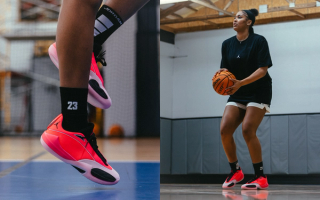 Sarah Strong wearing the "Hyper Punch" Jordan Triangle. Photo via Jordan Brand.