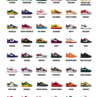 KidSuper's 48-pair BAPE STA™ collaboration inspired by each national football team participating in the 2026 World Cup™.