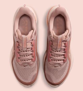 Top-down view of Nike Running's Pegasus Premium in a "Particle Pink/Rose Gold" color scheme