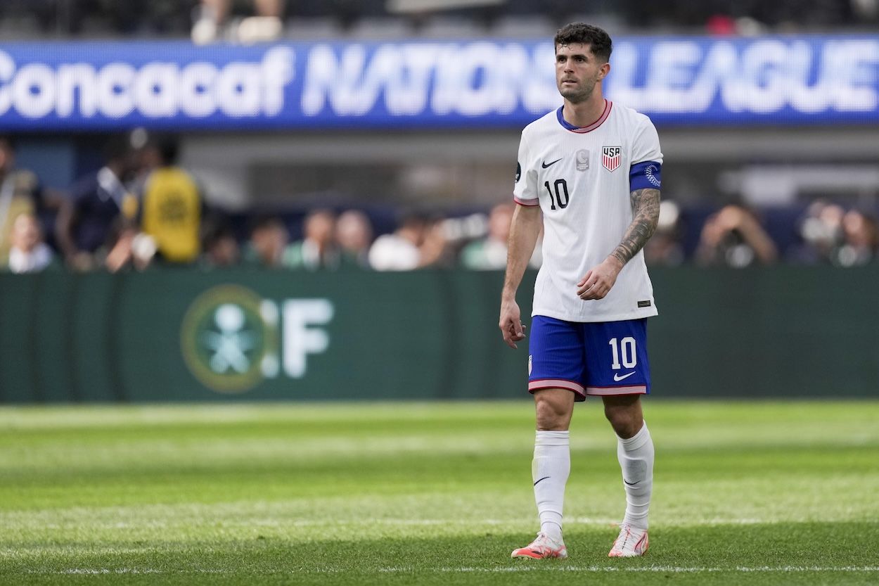 Christian Pulisic. wearing USMNT's 2024 Home jersey. Photo via Robin Alam/ISI Photos/Getty Images.