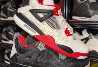 Original Air Jordan 4 "Laser" retros in white and black from 2005. Photo via @dj_sneakerhead on TikTok.