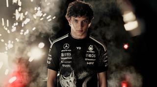 adidas Y-3 collaboration with Mercedes-AMG PETRONAS F1, featuring a wolf graphic on the front.