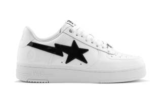 BAPE STA™ "White/Black" (Patent Leather) sneaker.