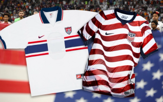 U.S. Men's national soccer team's (USMNT) Home jerseys by Nike from 1995 (left) and 2026 (right).