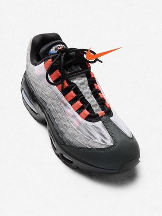 A grey, blue, and orange-colored Kith x Nike Air Max 95.