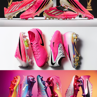 Pink-covered 2026 World Cup™ boot collections from adidas ("Road to Glory"), Nike ("Breakout") & PUMA ("Showtime").