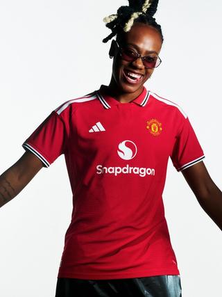 Melvine Malard for Manchester United 26/27 Home kit by adidas. Photo via adidas.