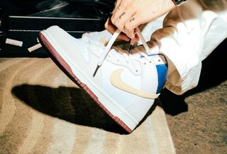 Lauri Haav wearing Beyond Store x Nike SB Dunk High "Lines That Never End" collaboration.