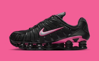 Nike Shox TL in a "Black/Pinksicle/Metallic Silver" color scheme.