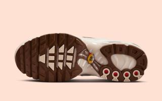 Outsole of Nike's Air Max Plus sneaker in a "Light Orewood Brown" color scheme.