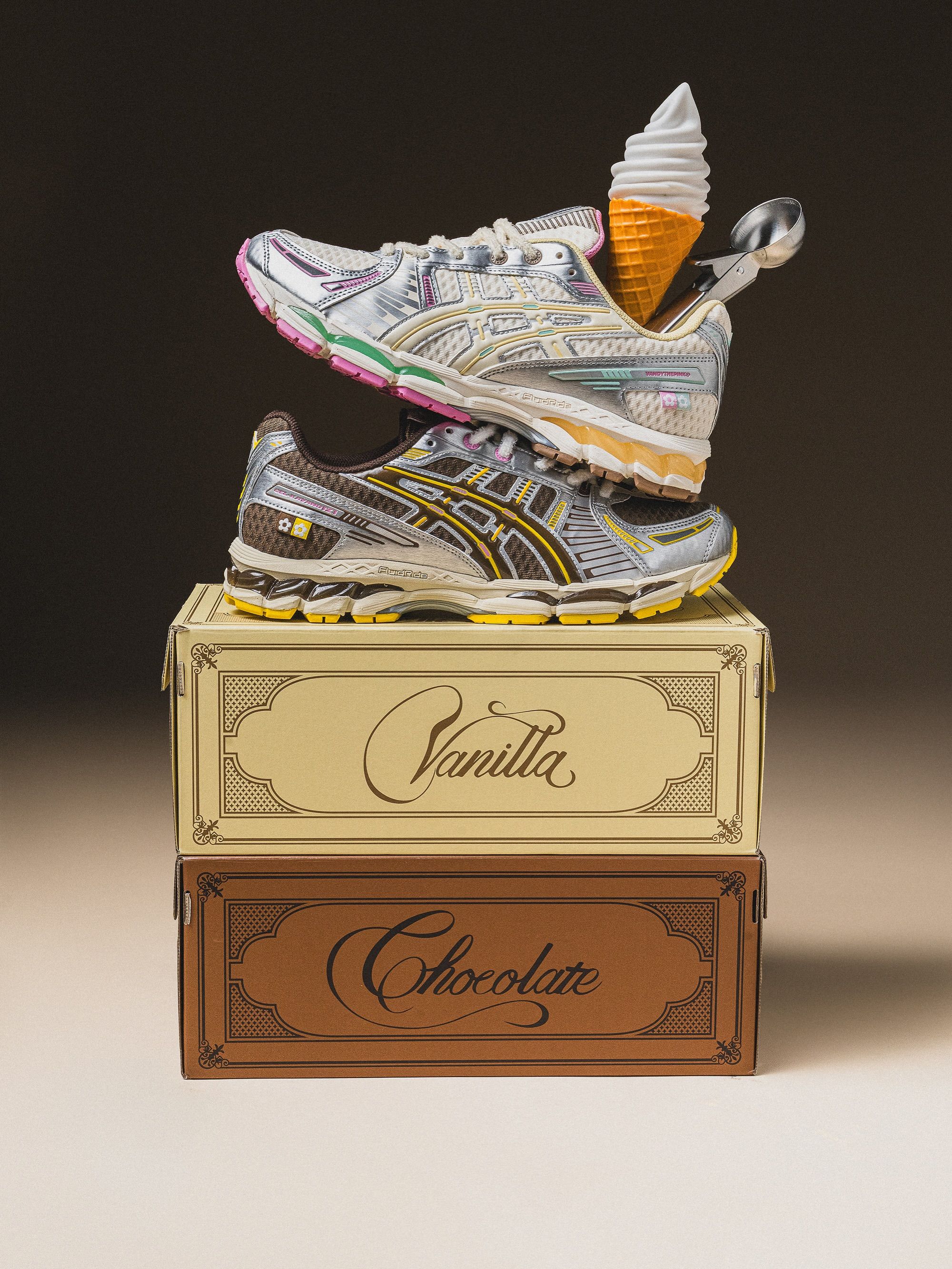VANDYTHEPINK® x ASICS GEL-KAYANO® 12.1 "Chocolate & Vanilla" Pack. Photo by @ad__sneaks on Instagram.