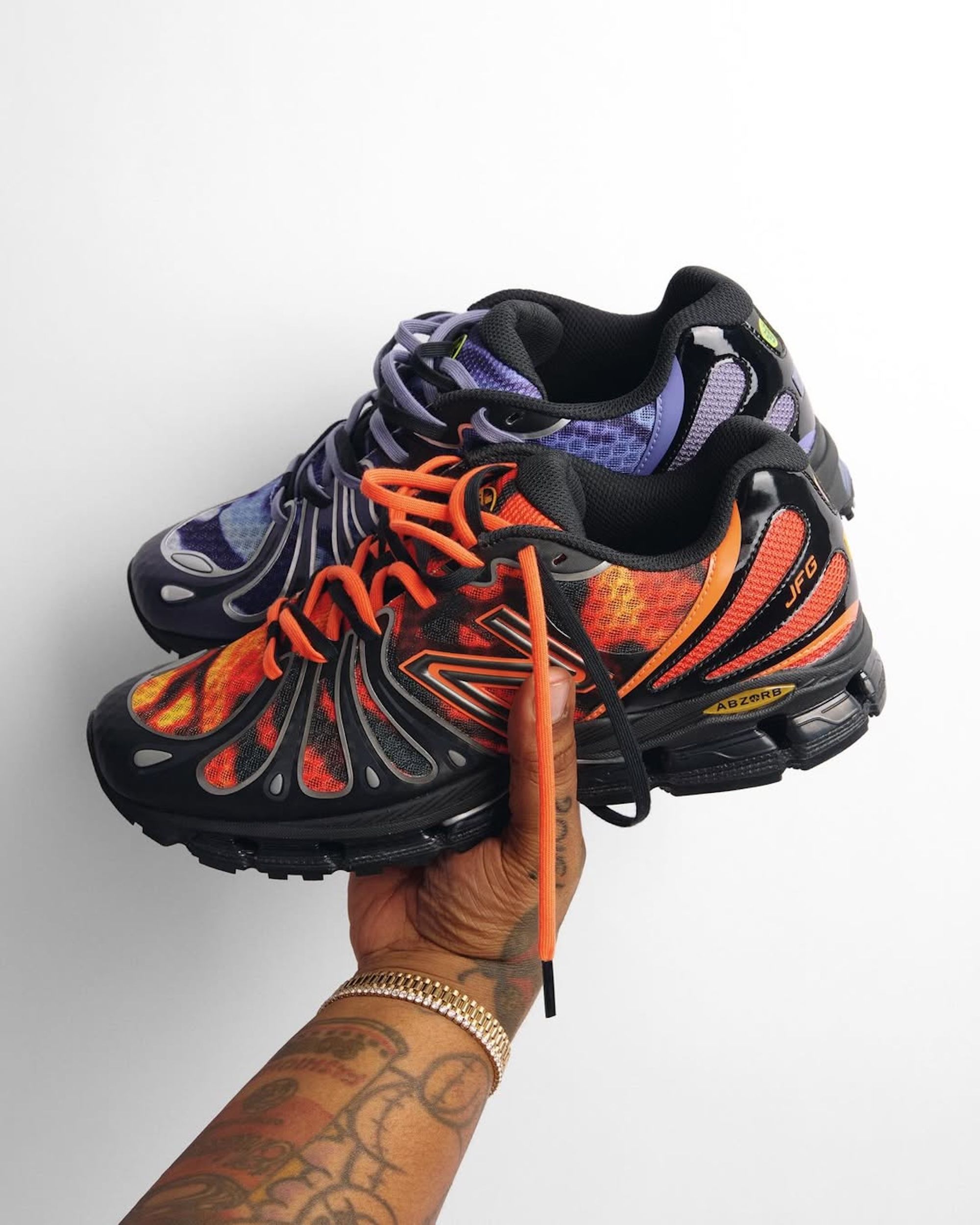 Joe Freshgoods' New Balance 1890 collaboration in black-and-orange and purple-and-black color schemes.