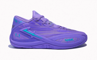 PUMA MB.06 "Shooting Star" basketball shoe in a “Dark Amethyst/Lavendar Alert” color scheme.