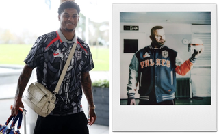 Marcus Rashford & Wayne Rooeny wearing apparel from the Palace x Nike x English Football Association pre-match fanwear collection for the 2026 World Cup™.