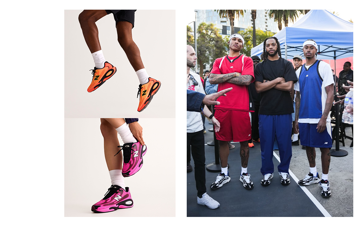 New Balance AC Runner; on-feet look at the New Balance P350 Basketball Shoe. Photos via New Balance, @brian_ellis5 on Instagram.