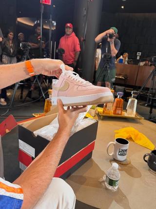 Ronnie Fieg holding the "Reverse Linen" Nike Air Force 1 Low by Kith.