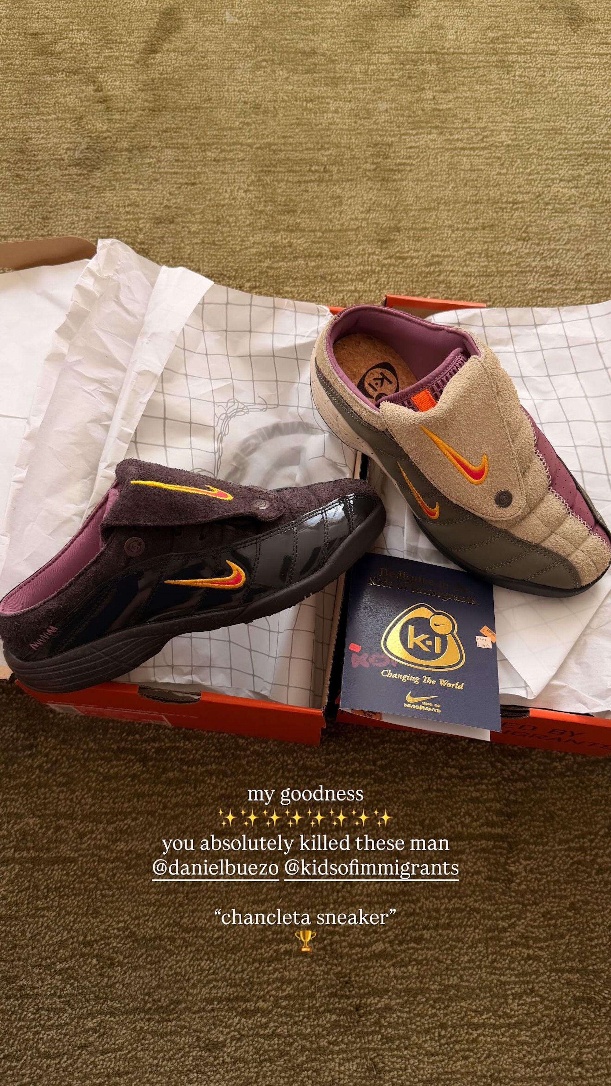 "Khaki" Kids Of Immigrants x Nike T90 Mule. Photo via @danie.sierra Instagram Stories.