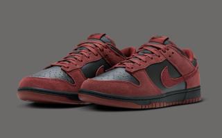 The Nike Dunk Low is Appears in Dark Team Red and Black