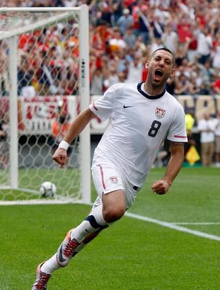 Clint Dempsey wearing USMNT's 2010 Home jersey. Photo via The Enterpriser.