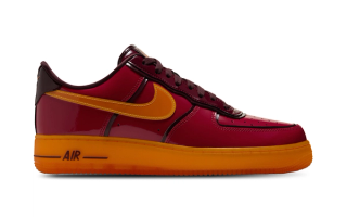 Nike Air Force 1 '07 in an Iron Man-reminiscent "Gym Red/Team Red/Burgundy Crush/Bright Ceramic" color scheme. Photo via Foot Locker.