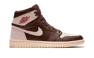 Air Jordan 1 High OG "Love the Game" retro clad in a "Shadow Brown/Soft Pearl/Light British Tan/Pale Ivory/Muslin/Team Red" color scheme.