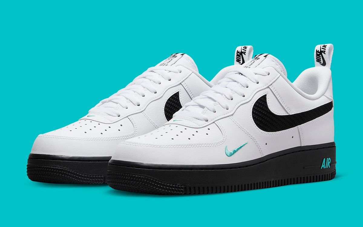 Nike Air Force 1 Low Cut-Out Swoosh (White/Black/Washed Teal/White