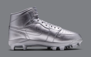 Men's Air Jordan 1 High MCS "Metallic Silver" Baseball Cleats (SKU: AV5354-004). Photo via Nike.