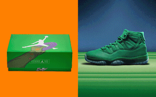 Suede-covered Air Jordan 11 "Green Screen" retro celebrating the 30th anniversary of Space Jam. Photos via Nike.