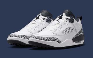 Jordan Spizike Low Golf shoe in a "White/Pure Platinum/Obsidian" color scheme.