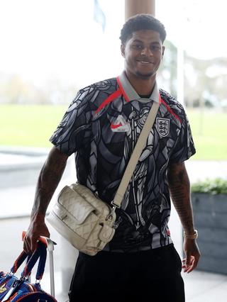Marcus Rashford wearing a collaborative pre-match jersey between Palace and Nike for the England national football team ahead of the 2026 World Cup™.